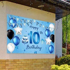 Happy 10th Birthday Backdrop Banner XL Fabric Blue Birthday Sign Poster